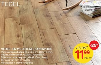 Promoties Vloer- en muurtegel sandwood - Huismerk - BricoPlanit - Geldig van 04/09/2019 tot 23/09/2019 bij BricoPlanit