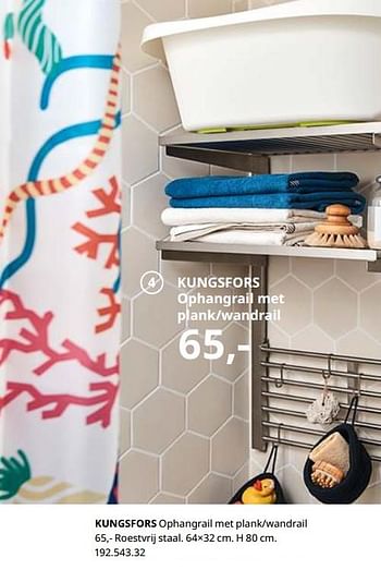 Promotions Kungsfors ophangrail met plank-wandrail - Produit maison - Ikea - Valide de 23/08/2019 à 31/07/2020 chez Ikea