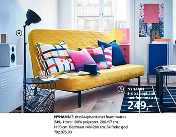 Promoties Nyhamn 3-zitsslaapbank met foammatras - Huismerk - Ikea - Geldig van 23/08/2019 tot 31/07/2020 bij Ikea