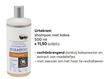 Promoties Urtekram shampoo met kokos - Urtekram - Geldig van 04/09/2019 tot 01/10/2019 bij Bioplanet