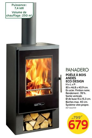 Promotions Poêle à bois andes eco design panadero - Eco+ - Valide de 04/09/2019 à 23/09/2019 chez BricoPlanit