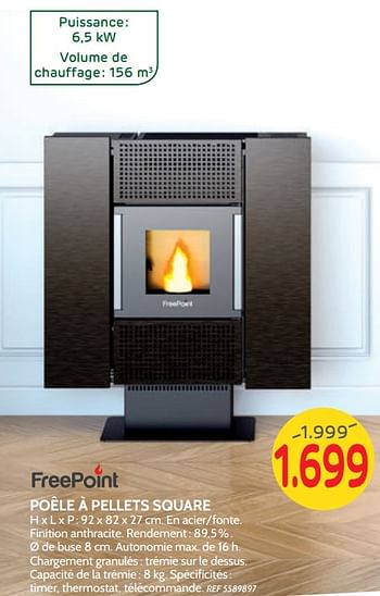 Promotions Poêle à pellets square freepoint - Freepoint - Valide de 04/09/2019 à 23/09/2019 chez BricoPlanit