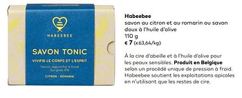 Promoties Habeebee savon au citron et au romarin ou savon doux à l`huile d`olive - Habeebee - Geldig van 04/09/2019 tot 01/10/2019 bij Bioplanet
