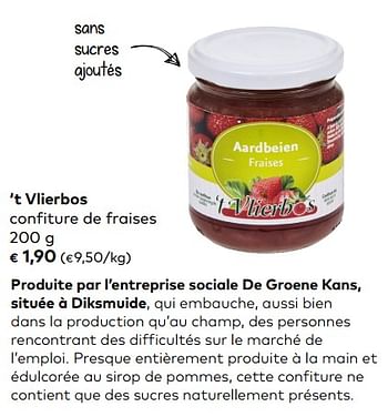 Promotions `t vlierbos confiture de fraises - 't Vlierbos - Valide de 04/09/2019 à 01/10/2019 chez Bioplanet