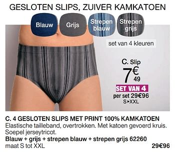 Promoties 4 gesloten slips met print 100% kamkatoen - Huismerk - Damart - Geldig van 01/09/2019 tot 30/09/2019 bij Damart