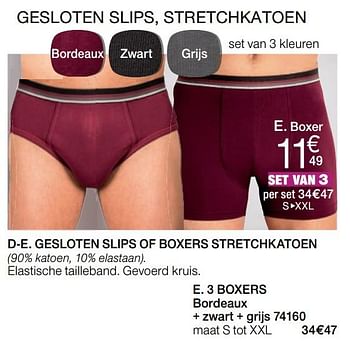 Promoties Gesloten slips of boxers stretchkatoen 3 boxers bordeaux - Huismerk - Damart - Geldig van 01/09/2019 tot 30/09/2019 bij Damart
