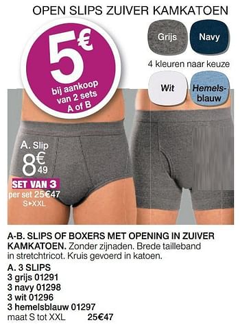 Promoties Slips of boxers met opening in zuiver kamkatoen 3 slips - Huismerk - Damart - Geldig van 01/09/2019 tot 30/09/2019 bij Damart
