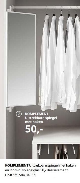 Promotions Komplement uittrekbare spiegel met haken en loodvrij spiegelglas - Produit maison - Ikea - Valide de 23/08/2019 à 31/07/2020 chez Ikea