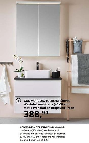 Promotions Godmorgon-tolken-hörvik wastafelcombinatie (45×32 cm) met bovenblad - Produit maison - Ikea - Valide de 23/08/2019 à 31/07/2020 chez Ikea