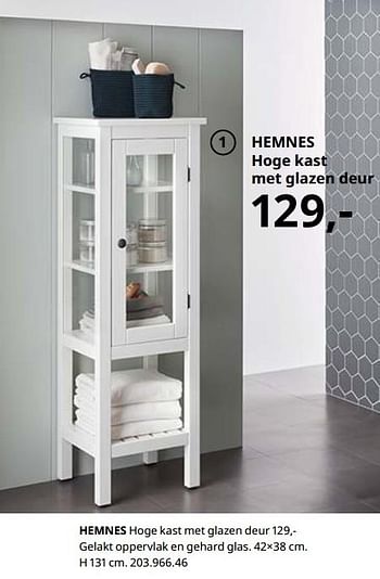 Promoties Hemnes hoge kast met glazen deur - Huismerk - Ikea - Geldig van 23/08/2019 tot 31/07/2020 bij Ikea