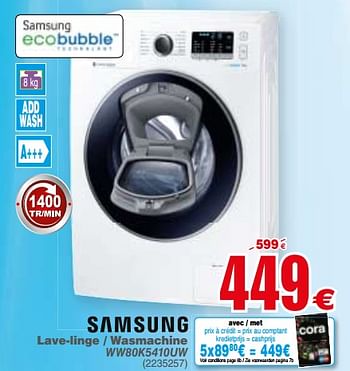 Promotions Samsung lave-linge - wasmachine ww80k5410uw - Samsung - Valide de 03/09/2019 à 16/09/2019 chez Cora