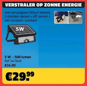 Promoties Verstraler op zonne energie 5 w - 500 lumen - Huismerk - Bouwcenter Frans Vlaeminck - Geldig van 04/09/2019 tot 30/09/2019 bij Bouwcenter Frans Vlaeminck