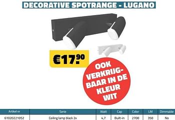 Promoties Decorative spotrange - lugano ceiling lamp black 2x - Lugano - Geldig van 04/09/2019 tot 30/09/2019 bij Bouwcenter Frans Vlaeminck