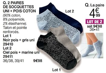 Promoties 2 paires de socquettes uni + pois coton - Huismerk - Damart - Geldig van 01/09/2019 tot 30/09/2019 bij Damart