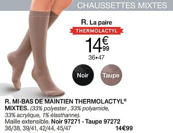 Promotions Mi-bas de maintien thermolactyl mixtes - Produit Maison - Damart - Valide de 01/09/2019 à 30/09/2019 chez Damart
