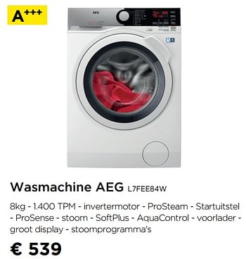 Promoties Wasmachine aeg l7fee84w - AEG - Geldig van 02/09/2019 tot 30/09/2019 bij Molecule