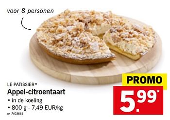Promoties Appel-citroentaart - Le Patissier - Geldig van 09/09/2019 tot 14/09/2019 bij Lidl