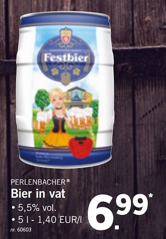 Promoties Bier in vat - Perlenbacher - Geldig van 09/09/2019 tot 14/09/2019 bij Lidl