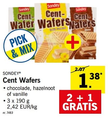 Promoties Cent wafers - Sondey - Geldig van 09/09/2019 tot 14/09/2019 bij Lidl