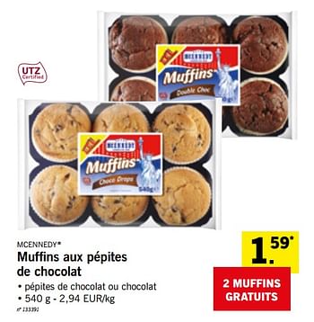 Mcennedy Muffins aux pépites de chocolat Lidl promotion chez - En