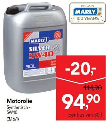 Promoties Motorolie synthetisch - 5w40 - Marly - Geldig van 11/09/2019 tot 24/09/2019 bij Makro