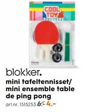 Promotions Mini tafeltennisset- mini ensemble table de ping pong - Produit maison - Blokker - Valide de 04/09/2019 à 01/10/2019 chez Blokker