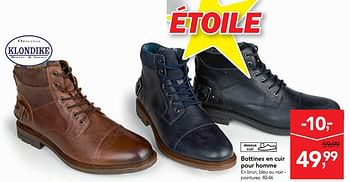 Promoties Bottines en cuir pour homme - Klondike - Geldig van 11/09/2019 tot 24/09/2019 bij Makro