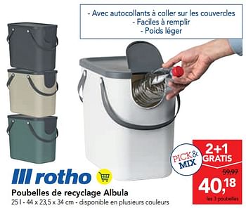 Promoties Poubelles de recyclage albula - Rotho - Geldig van 11/09/2019 tot 24/09/2019 bij Makro
