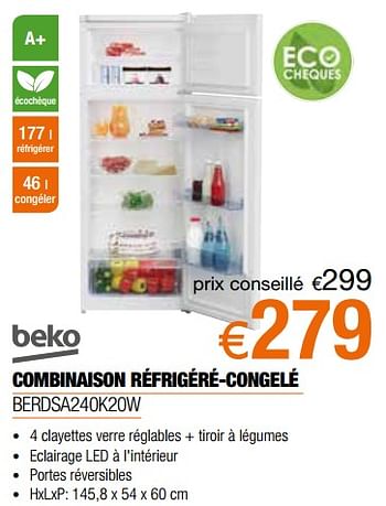 Promotions Beko combinaison réfrigéré-congelé berdsa240k20w - Beko - Valide de 02/09/2019 à 30/09/2019 chez Expert