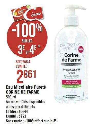 Promoties Eau micellaire pureté corine de farme - Corine de farme - Geldig van 02/09/2019 tot 15/09/2019 bij Géant Casino