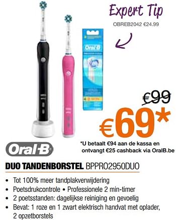 Promoties Oral-b tandenborstel duo bppro2950duo - Oral-B - Geldig van 02/09/2019 tot 30/09/2019 bij Expert
