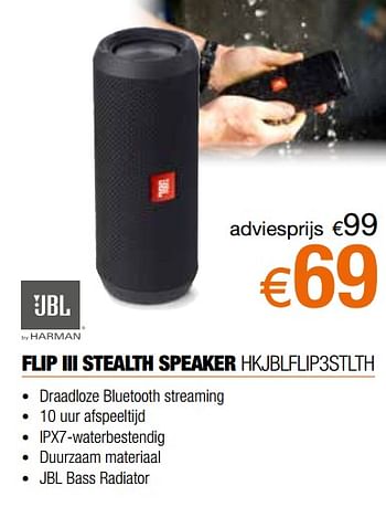 Promoties Jbl flip iii stealth speaker hkjblflip3stlth - JBL - Geldig van 02/09/2019 tot 30/09/2019 bij Expert