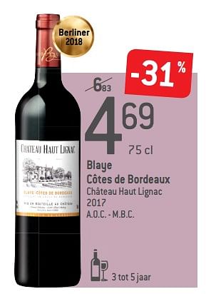 Promoties Blaye côtes de bordeaux château haut lignac a.o.c. - m.b.c - Rode wijnen - Geldig van 04/09/2019 tot 01/10/2019 bij Match