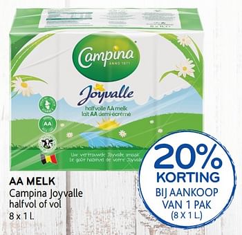 Promoties Aa melk campina joyvalle 20% korting bij aankoop - Campina - Geldig van 11/09/2019 tot 24/09/2019 bij Alvo