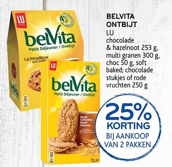Promoties Belvita ontbijt lu 25% korting bij aankoop van 2 pakken - Lu - Geldig van 11/09/2019 tot 24/09/2019 bij Alvo