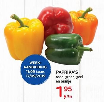 Promotions Paprika`s rood, groen, geel en oranje - Produit maison - Alvo - Valide de 11/09/2019 à 17/09/2019 chez Alvo