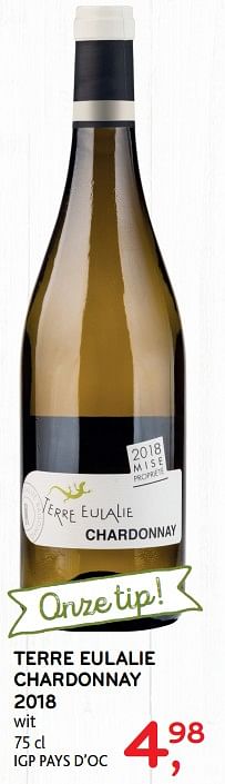 Promoties Terre eulalie chardonnay - Witte wijnen - Geldig van 11/09/2019 tot 24/09/2019 bij Alvo