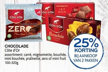 Promoties Chocolade côte d`or 25% korting bij aankoop van 2 pakken - Cote D'Or - Geldig van 11/09/2019 tot 24/09/2019 bij Alvo