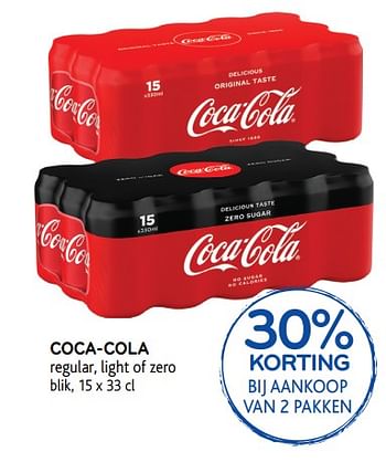 Promoties Coca-cola regular, light of zero 30% korting bij aankoop van 2 pakken - Coca Cola - Geldig van 11/09/2019 tot 24/09/2019 bij Alvo
