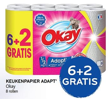Promoties Keukenpapier adapt` okay 6+2 gratis - Huismerk - Okay  - Geldig van 11/09/2019 tot 24/09/2019 bij Alvo