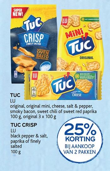 Promoties Tuc lu of tuc crisp 25% korting bij aankoop van 2 pakken - Lu - Geldig van 11/09/2019 tot 24/09/2019 bij Alvo