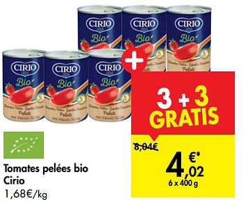 Promotions Tomates pelées bio cirio - CIRIO - Valide de 04/09/2019 à 16/09/2019 chez Carrefour
