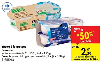 Promotions Yaourt à la grecque carrefour yaourt à la grecque nature bio - Produit maison - Carrefour  - Valide de 04/09/2019 à 16/09/2019 chez Carrefour