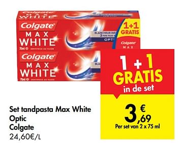Promoties Set tandpasta max white optic colgate - Colgate - Geldig van 04/09/2019 tot 16/09/2019 bij Carrefour