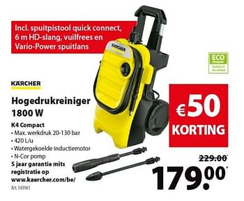Promoties Karcher hogedrukreiniger 1800 w k4 compact - Kärcher - Geldig van 04/09/2019 tot 17/09/2019 bij Gamma