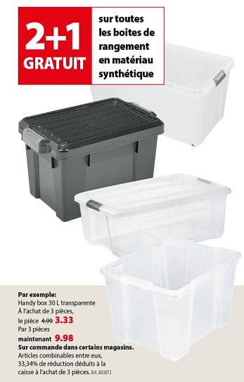 Promoties Sur toutes les boites de rangement matériau synthétique - Handy - Geldig van 04/09/2019 tot 17/09/2019 bij Gamma