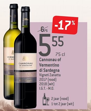 Promoties Cannonau of vermentino di sardegna vigneti zanatta rood wit i.g.t. - m.o. - Rode wijnen - Geldig van 04/09/2019 tot 01/10/2019 bij Match
