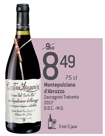 Promoties Montepulciano d`abruzzo zaccagnini tralcetto d.o.c. - m.o. - Rode wijnen - Geldig van 04/09/2019 tot 01/10/2019 bij Match