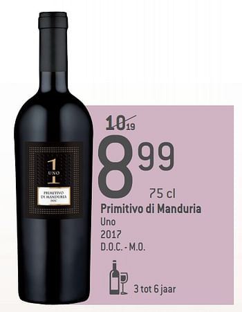 Promoties Primitivo di manduria uno d.o.c. - m.o. - Rode wijnen - Geldig van 04/09/2019 tot 01/10/2019 bij Match