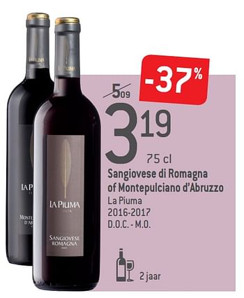 Promoties Sangiovese di romagna of montepulciano d`abruzzo la piuma d.o.c. - m.o. - Rode wijnen - Geldig van 04/09/2019 tot 01/10/2019 bij Match